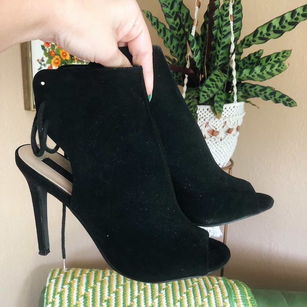 Black Lace Up Open Toe Heels